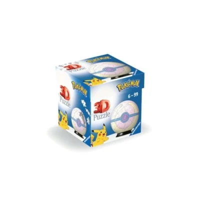 Imagen de Ravensburger, Pokémon Puzzle 3D Pokeball Bola Cura, Pokebola rosa, puzzles niños 6 años, construcción, 54 piezas numeradas, Fácil montaje, Incluye un soporte para decorar