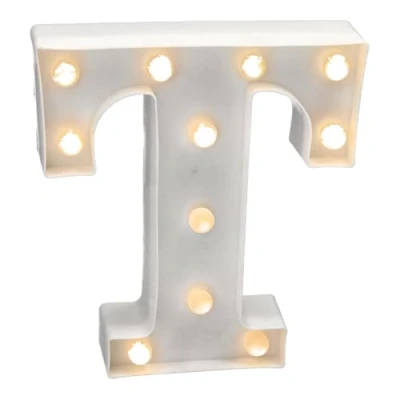 Imagen de Jandei letras led iluminadas, letra T con luz blanca cálida, luces decoración y ambiente, nocturna bodas, cumpleaños, escaparates, números (funcionan pilas)