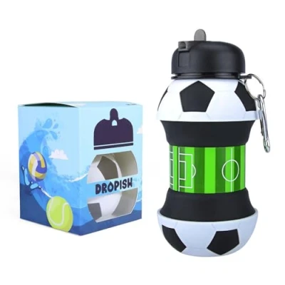 Imagen de Dropish Botella Agua Silicona Diseño fútbol Niños, Niñas y Adultos Plegable Libre de BPA Muy Resistente 550ml
