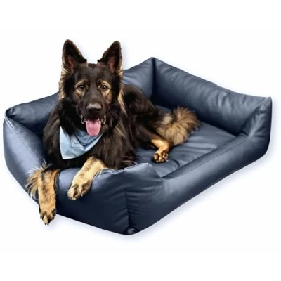 Imagen de 4L Textil Mario Exclusiva Cama para Perros de Piel sintética, Cesta Perros, cojín Color y tamaño a Elegir M XXL (120x90 cm, Grafito)