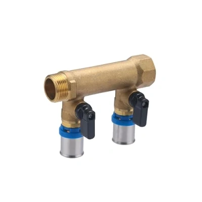 Imagen de Colector Macho Hembra 3/4 2 salidas de tubo multicapa a prensar con válvulas QUICK PLOMBERIE