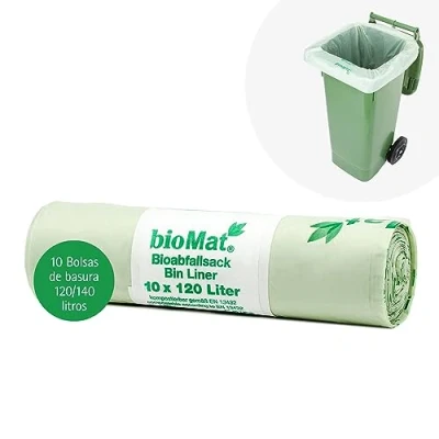 Imagen de bioMat Bolsas de Basura 120l / 140l Compostables, 10 Sacos para Cubo Orgánica, Neutralidad Climática