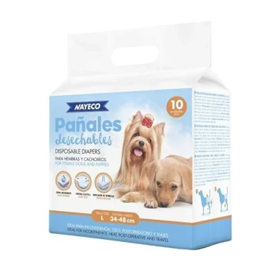 Imagen de Pañales Desechables para Perros Hembra, Ajuste Super Absorbente a Prueba de Fugas, Indicador Humedad (10, L)