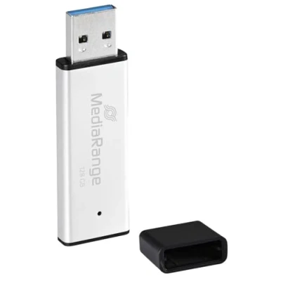 Imagen de MediaRange Memoria USB 3.0 de Alto Rendimiento, 128 GB, Mini con Carcasa Aluminio, ampliación Externa Velocidad Lectura hasta 220 MB/s, Color Plateado