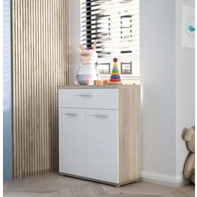 Imagen de FORTE Winnie Cómoda con 2 puertas y 1 cajón, derivado de madera, roble Sonoma blanco, 79,9 x 93 34,8 cm