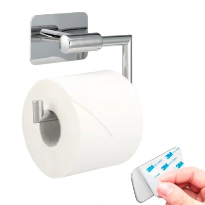 Imagen de bremermann Bad Serie Lucente Tape Portarrollos de papel higiénico autoadhesivo, acero inoxidable, cromado, sin taladrar, fijación adhesiva 3M