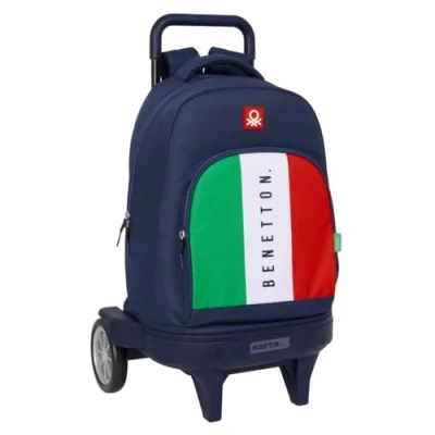 Imagen de Safta BENETTON FLAG Mochila Grande con Ruedas, Compact Evolución, Extraíble, Ideal para Niños de Diferentes Edades, Cómoda y Versátil, Calidad Resistencia, 33x22x45 cm