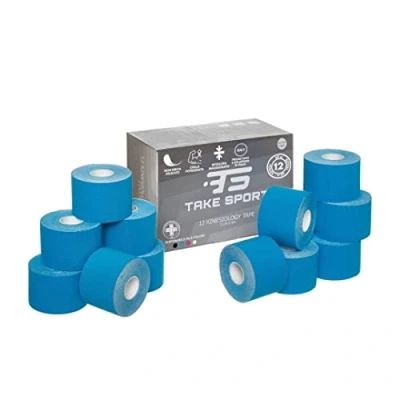 Imagen de TAKE SPORT Kinesiotape, Cinta autoadhesiva, kinesiologica, de kinesiologia deportiva, kinesiología, kinesiotape rollos 5x5 m, 95% algodón, 5% elastano, elástico