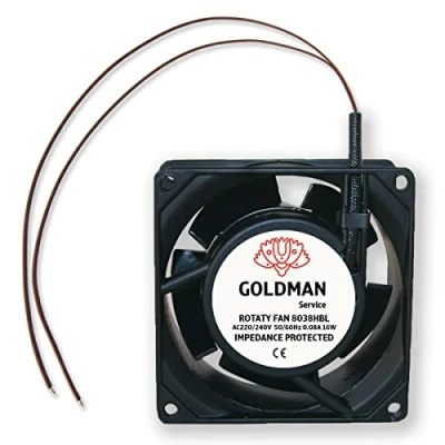 Imagen de GOLDMAN SERVICE Ventilador fan Axial para Cassette de chimeneas insertable alta temperatura aspas metálicas universal. (80x80x38mm)