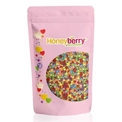 Imagen de HONEYBERRY INCLUSIONS Rainbow Multicolor Stars 200 g Gránulos de decoración comestibles alta calidad para hornear, decoraciones cupcakes y pasteles, helados, postres glaseados