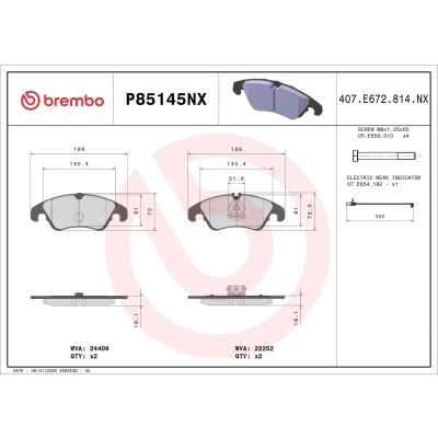 Imagen de BREMBO P85145NX Juego de pastillas freno