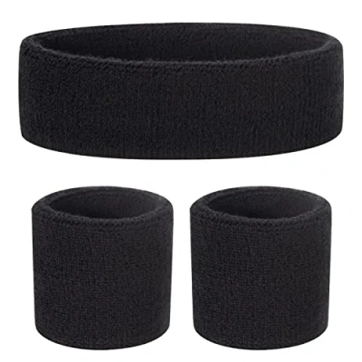 Imagen de ONUPGO Juego de bandas para el sudor niños, banda deportiva algodón deportes (1 diadema + 2 pulseras) (negro)