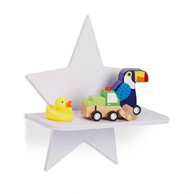 Imagen de Relaxdays Estantería Pared Estrella, Balda Flotante Infantil, Repisa Dormitorio Niños, 27,5x25x11,5 cm, Madera, Blanco