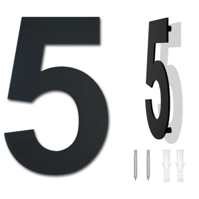 Imagen de Número de casa moderno cepillado,152 mm altura, hecho acero inoxidable 304 sólido, chapado en negro (Número 5 Cinco)