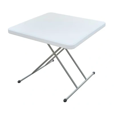Imagen de HERSIG Mesa Plegable Ajustable Cuadrada de Color Blanco Auxiliar Ideal para Catering, Jardin, terraza o Camping 72x72x71,5cm