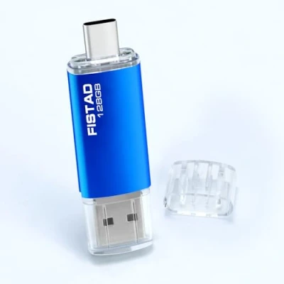 Imagen de FISTAD Memoria USB C de 128 GB, 2 en 1, OTG, 2.0, tipo C, para smartphones, PC, portátiles, etc. (azul)