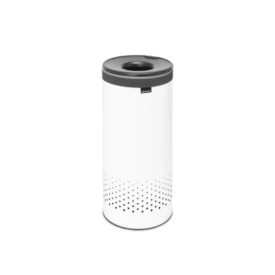 Imagen de Brabantia Cubo para la ropa sucia Tapa de plástico con manos libres Bolsa en el interior Cesto orificios ventilación Fondo que no se raya Blanco 35L