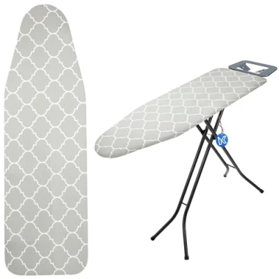 Imagen de KADAX funda para tabla de planchar con cordón, algodón plancha vapor, repuesto almohadilla esponja (gris 132 x 48)
