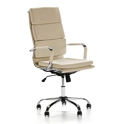 Imagen de VS Venta stock Sillón de Oficina Morgan reclinable Taupe, Piel sintética, Silla ejecutiva con reposacabezas y conjín engrosados, Altura Ajustable, Diseño ergonómico