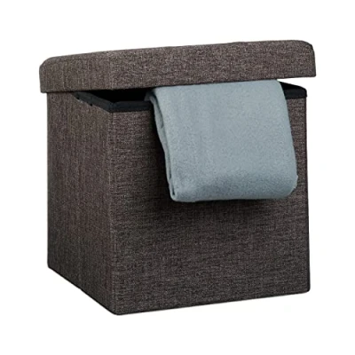 Imagen de Relaxdays Taburete plegable, Reposapiés, Lino, 38x38x38 cm, Marrón