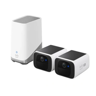 Imagen de eufy Security SoloCam S220 Cámara de Vigilancia, Wi Fi, Inalámbrica, Solar, 2 unidades + Homebase3, Resolución 2K, Compatible con Alexa, Wifi 2,4 GHz, sin mensual