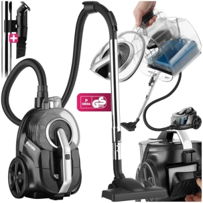 Imagen de TecTake® aspiradora sin Bolsa, Potente Aspirador 900W, Filtro HEPA, depósito de Polvo 3L, Suelos Duros y alfombras, Boquilla Extra para tapicería, con Cable Negro/Gris