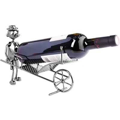 Imagen de BRUBAKER Soporte de botella vino carretilla metal con tarjeta felicitación