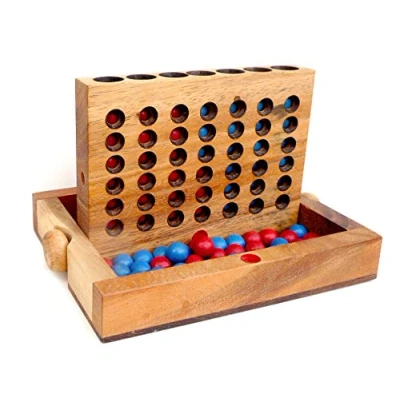 Imagen de Logica Juegos Art. Conecta 4 L Juego de Mesa Madera Fina Estrategia para 2 Jugadores Caja Plegable Versión Viaje