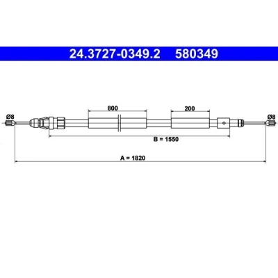 Imagen de ATE 24.3727 0349.2 Cable de Freno Mano 1820 PEUGEOT: Partner I Combispace, Furgón, CITROËN: Berlingo / First