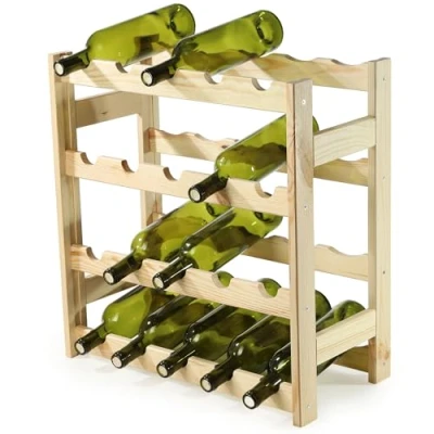 Imagen de KADAX Botellero de madera, 54 x 53 25 cm, 20 botellas, soporte para vino madera pino, armario botellas vino, colección almacenamiento