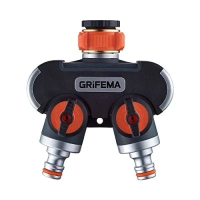 Imagen de GRIFEMA, GE1401 2 Distribuidor de vías, Desviador Grifo 3/4 y 1/2, con Adaptador para Ajuste Caudal, Riego Conectores Manguera, Naranja Negro, vías