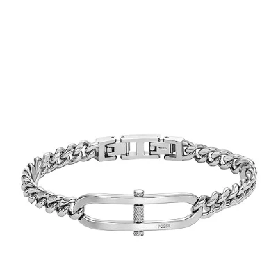 Imagen de Fossil Pulsera para Hombre Heritage, Cadena de Acero Inoxidable eslabones en D, longitud: 185 mm + 15 mm, ancho: 44,4 altura: 16,8 JF04468040, Plata Brillante