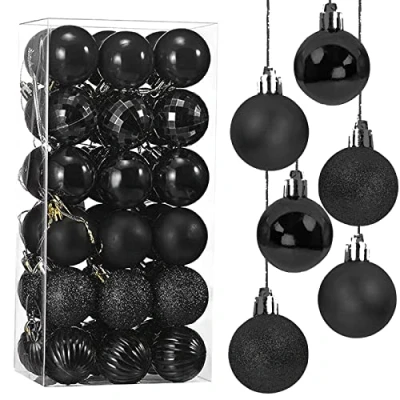 Imagen de Taeku Bolas de Navidad, 36Pcs 4cm Shatterproof Decoraciones Árboles Navidad Pared Adornos con Ganchos para Fiestas Bodas Festivales (Negro)