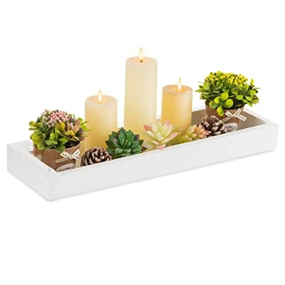 Imagen de Hanobe Bandeja de servir rectangular larga y estrecha: Portavelas decorativo blanco, centro mesa, sin asa, decoración para comedor, cafetería, sala estar
