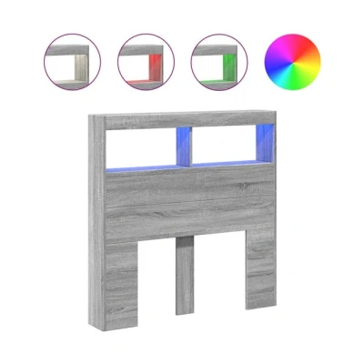 Imagen de vidaXL Cabecero de Cama con Luz LED, Armario Decorativo Almacenamiento, Cabecera para Pared, Mueble Dormitorio Hogar, Gris Sonoma