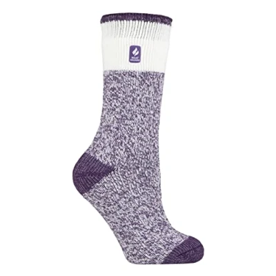 Imagen de HEAT HOLDERS Mujer Colores Rayas Fantasia Calcetines Termicos Gordos para Invierno (37 42 EU, Campanilla De Púrpura)