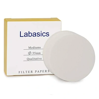 Imagen de Labasics Círculos de Papel Filtro Cualitativo, Celulosa 55 mm Diámetro con Velocidad Filtración Media Retención Partículas 20 Micrones, Paquete 100