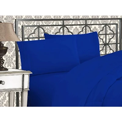Imagen de Elegant Comfort Lujoso Juego de sábanas 1500 Hilos Calidad egipcia, Tres líneas Bordadas, Suaves, 4 Piezas, Resistente a Las Arrugas y la decoloración, matrimonial, Azul