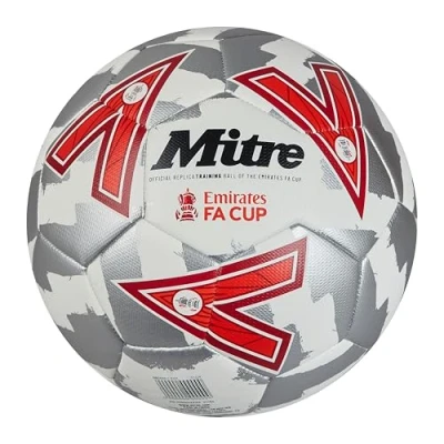 Imagen de Mitre FA Cup Train fútbol Balón de Entrenamiento la Cup, para Unisex Adulto, diseño extraduradero Talla 5, Blanco/Plata/Rojo