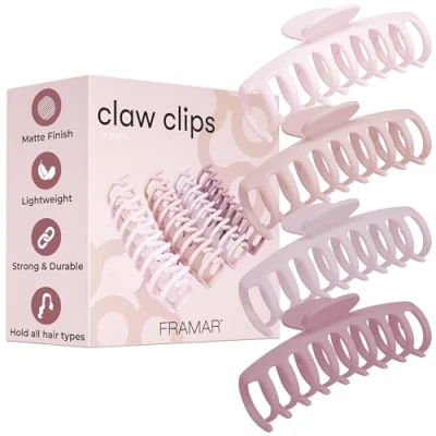 Imagen de FRAMAR Pinzas para el cabello mujeres extra grandes grueso, grandes, mujeres, Paquete de 4 rubor