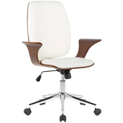 Imagen de CLP Silla de Oficina Burbank Giratoria En Tela o Polipiel I Ejecutiva con Ruedas, Estructura Madera &amp; Base Metal, Color:Nuez/Blanco, Material Base:Cuero Sintetico