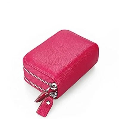 Imagen de AprinCtempsD RFID Cartera Tarjeteros Piel Genuino Monedero Pequeñas Portatarjetas Mini Cremallera para Mujer Hombre (Rosa)