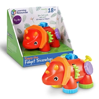 Imagen de Learning Resources The Fidget Tracy, la tricerátops calmante, 1 Pieza, 18+ Meses, bebés, sensoriales para niños pequeños, desarrollar motricidad Fina, Juguetes Montessori, Color Naranja, M (LER9147)
