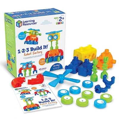 Imagen de Learning Resources Fábrica de robots 1 2 3 Build it , juguete para practicar la motricidad fina, niños 2+ años