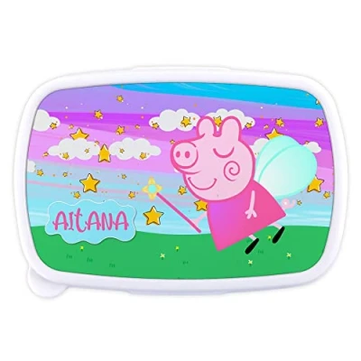 Imagen de LolaPix Fiambrera Pepa Niña. Infantil Personalizada. Caja merienda con Nombre y Curso. Apta para microondas Libre de BPA, filatos Metales Pesados. Varios diseños.