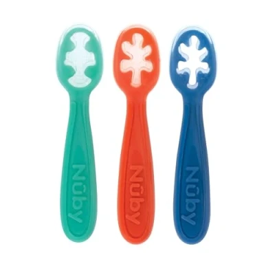 Imagen de Nuby Juego de cucharas para bebé (silicona, fácil agarrar y sostener 3 paquetes 6 + mes