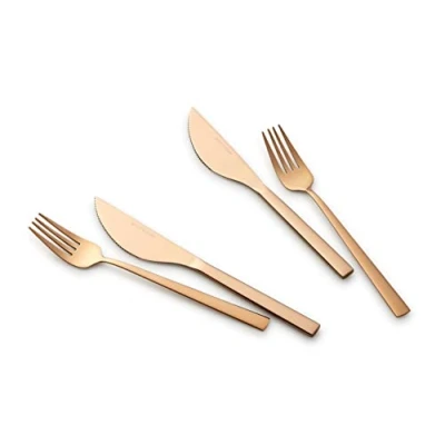 Imagen de ECHTWERK set de cubiertos pizza, filete, cena 4 piezas para hasta 2 personas, Con cuchillos pizza y tenedores acero inoxidable, edición bronce