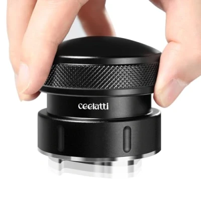 Imagen de ceelatti Espresso Distribuidor de 58 mm, nivelador gravedad para portafiltros café barista, base acero inoxidable 304, 4 hojas, color negro
