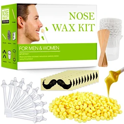 Imagen de Nose Wax Kit de cera para la nariz, depilación nariz con 100 g el vello 20 aplicadores punta seguros, 10 recipientes y plantillas bigote
