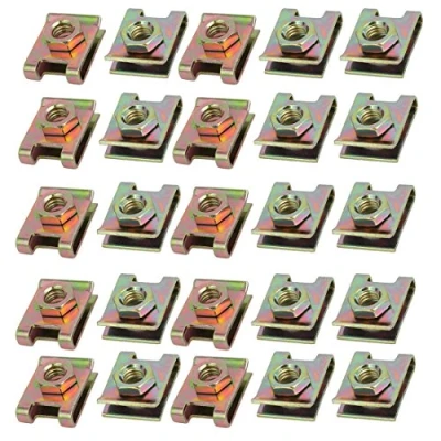 Imagen de sourcing map 25Pcs Clip Sujetador Tuerca En U De Velocidad Latón Chapado Zinc Tono Para El Tornillo M6